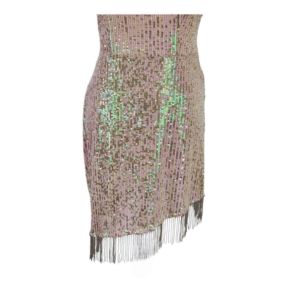 Speechless Nude Sequin Fringe Mini Party Cocktail Bodycon Dress Medium - Picture 7 of 16